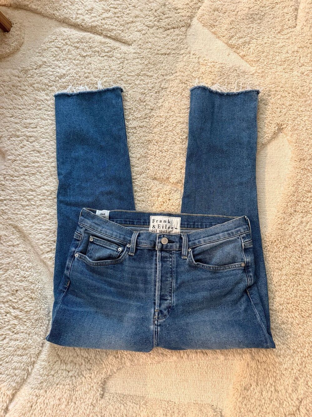 Frank & Eileen The Cork Everyday Straight Leg Crop Raw Hem Jeans Blue 26